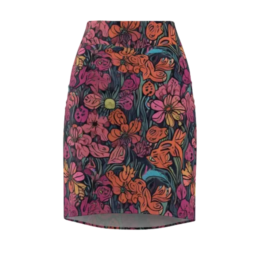 Coral Bloom on a Pencil Skirt