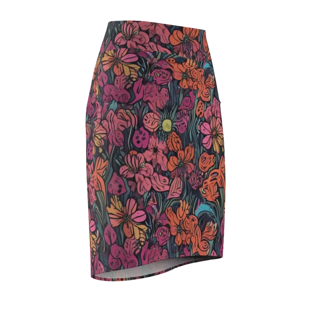 Coral Bloom on Pencil Skirt — Front Side
