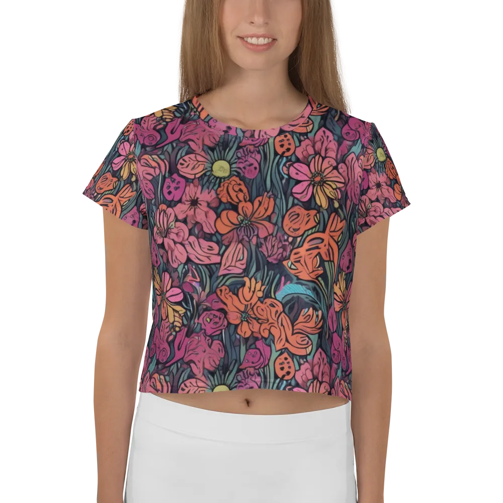 Coral Bloom on Crop Tee — Front