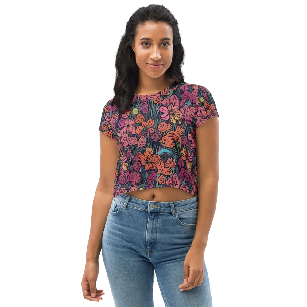 Coral Bloom on Crop Tee — Front