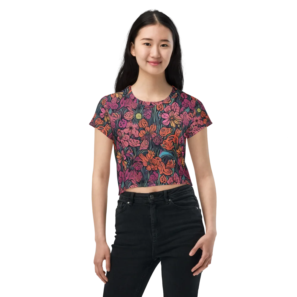 Coral Bloom on Crop Tee — Front