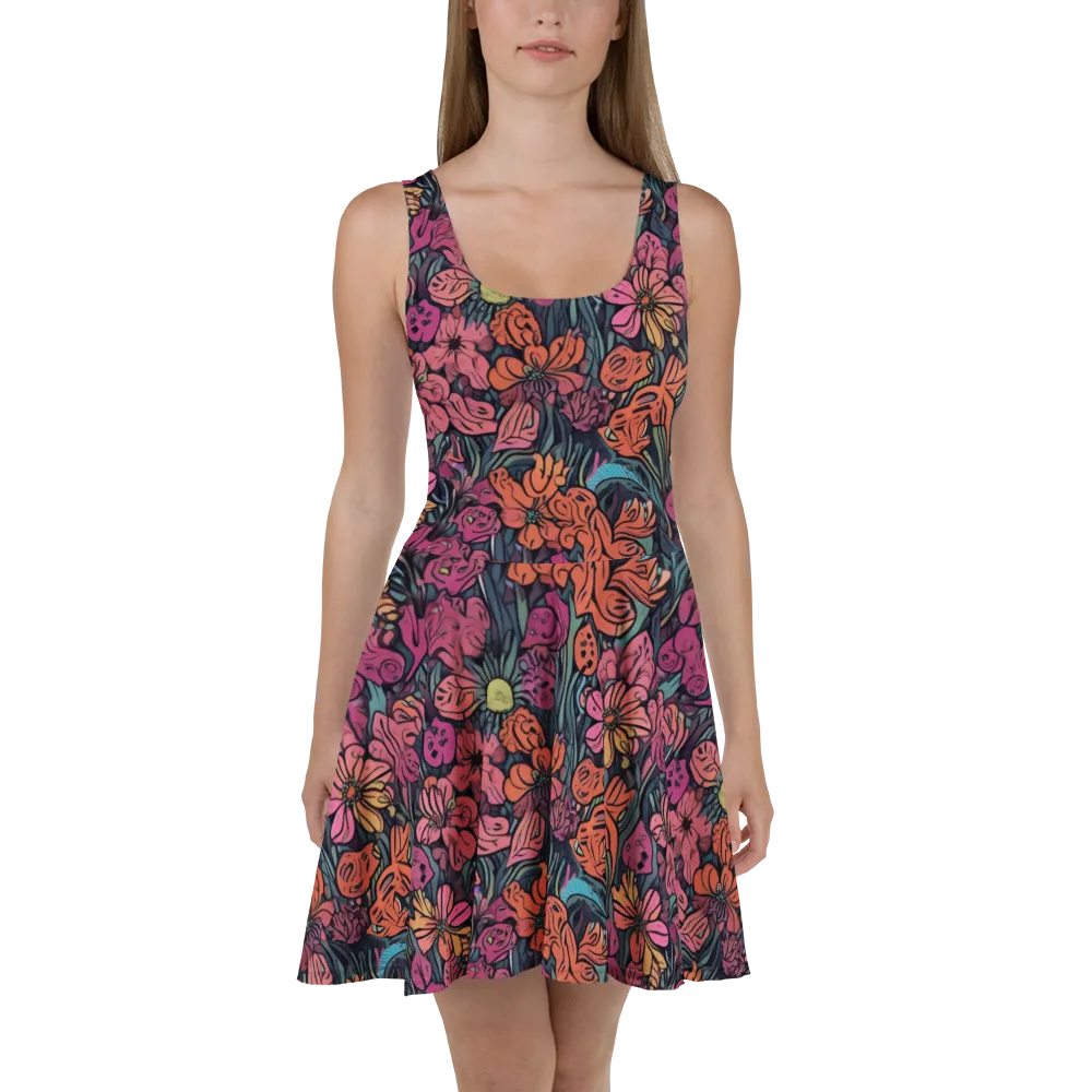 Coral Bloom on Skater Dress — Front