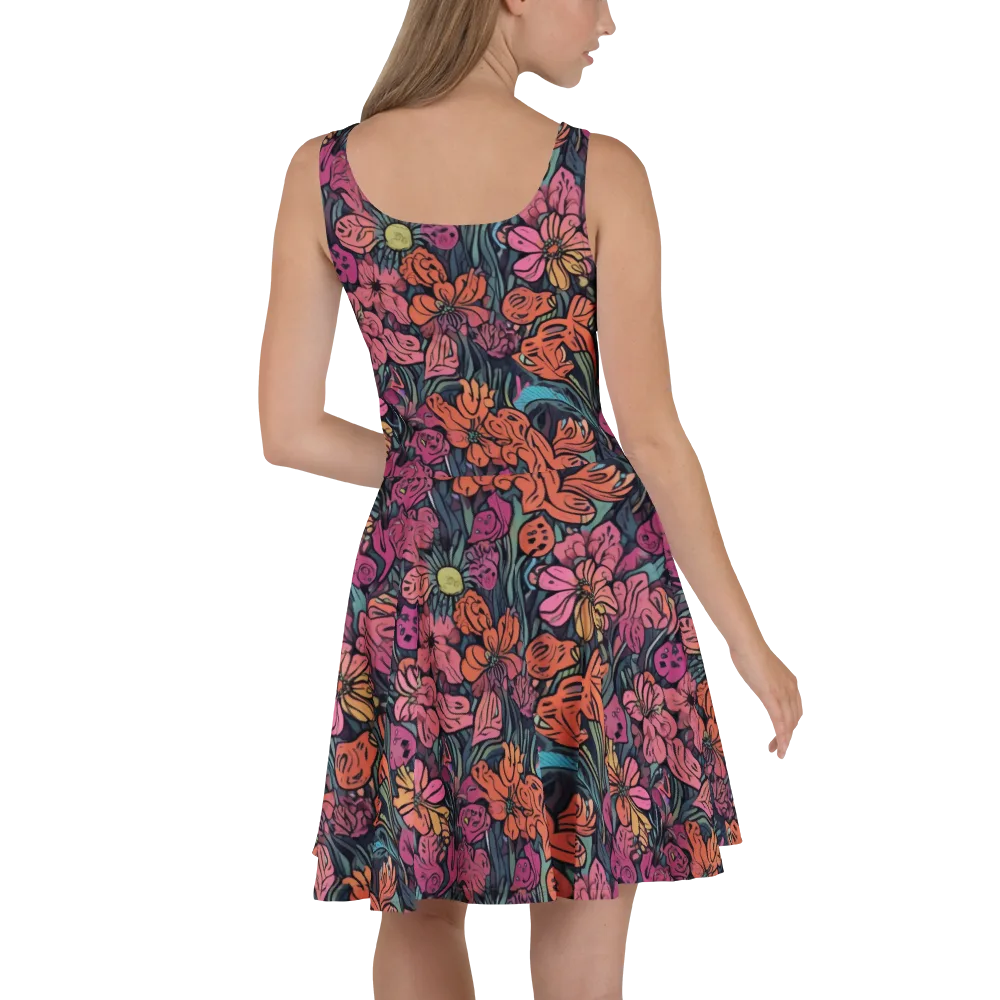 Coral Bloom on Skater Dress — Back