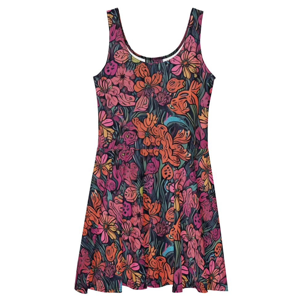 Coral Bloom on Skater Dress — Front
