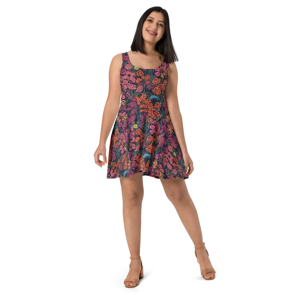 Coral Bloom on Skater Dress — Front