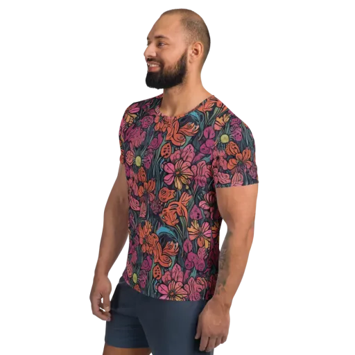 Coral Bloom on a Men's Athletic T-Shirt