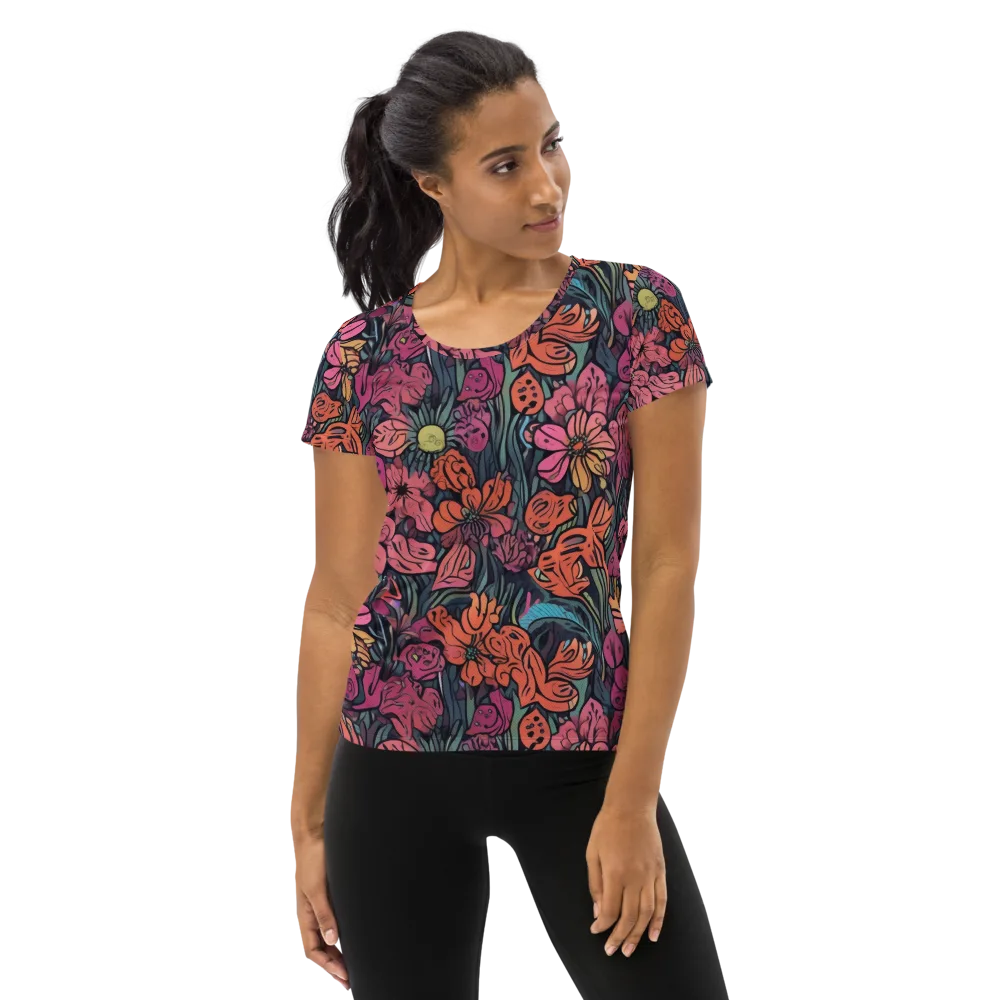 Coral Bloom on Women's Athletic T-Shirt — Front