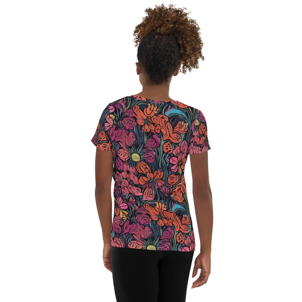 Coral Bloom on Women's Athletic T-Shirt — Back