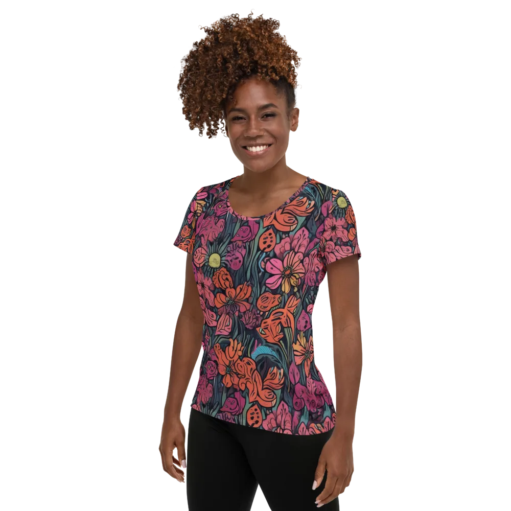 Coral Bloom on Women's Athletic T-Shirt — Left
