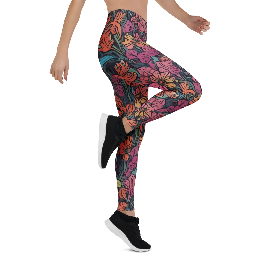 Coral Bloom on Leggings — Right