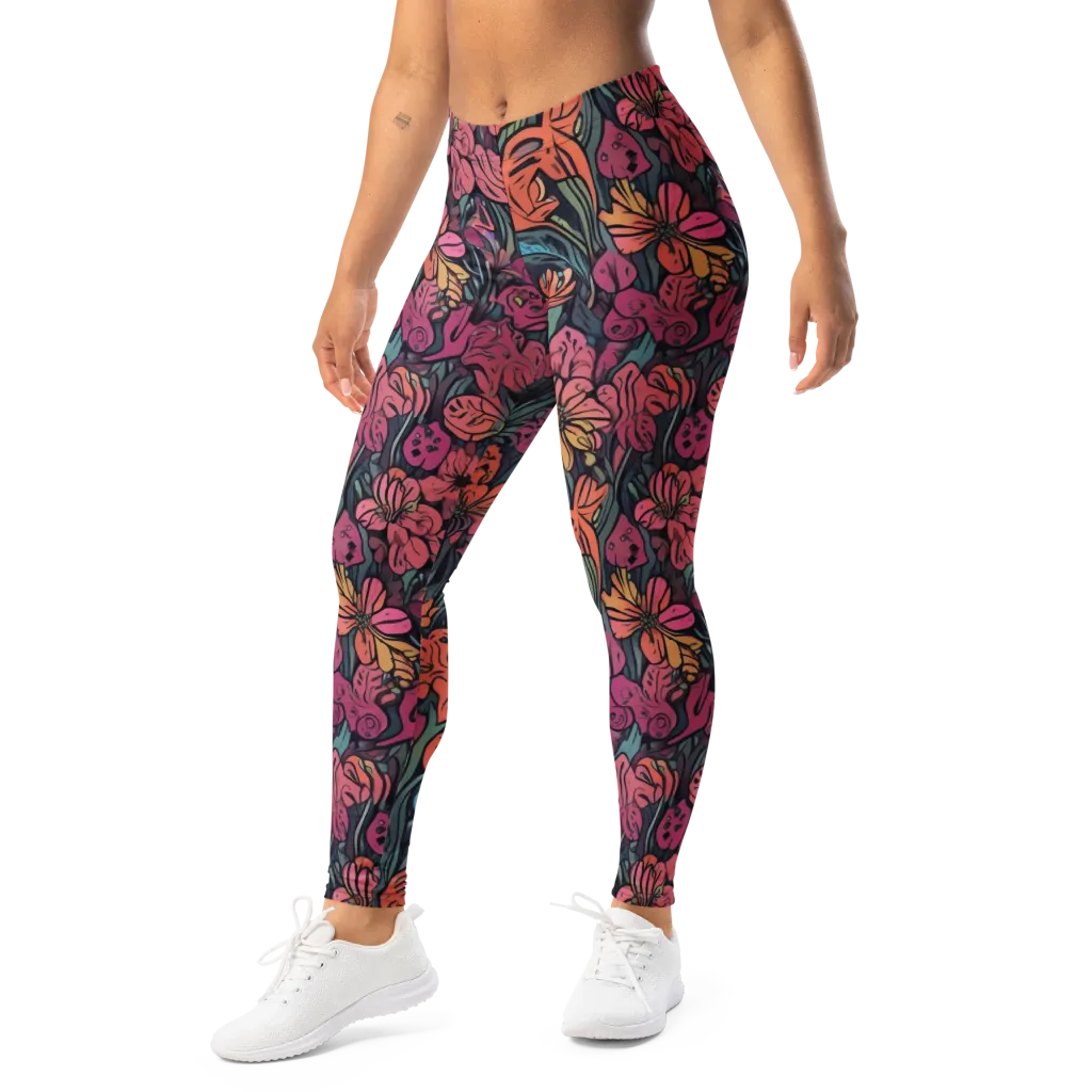 Coral Bloom on Leggings — Left Front