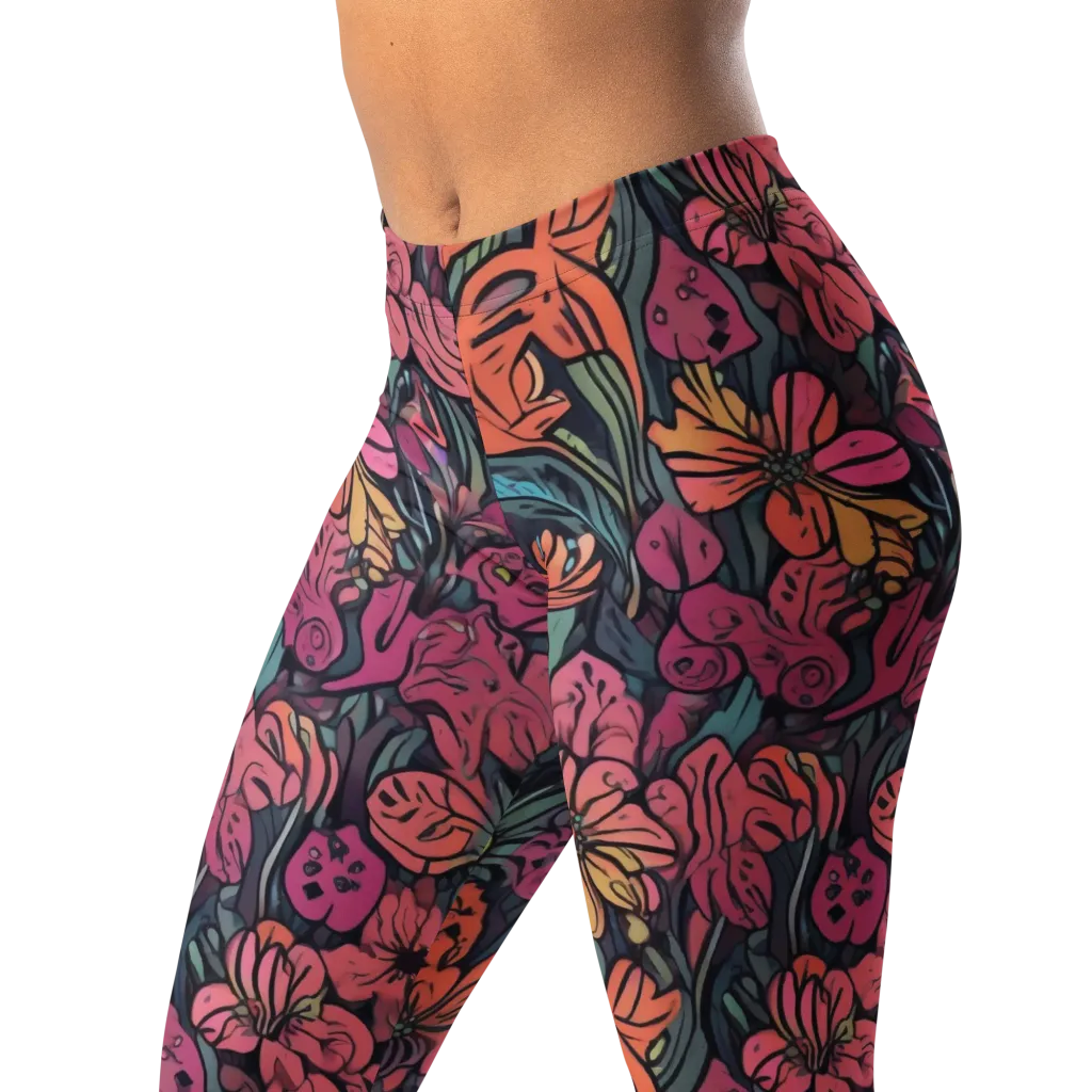 Coral Bloom on Leggings — Left Front