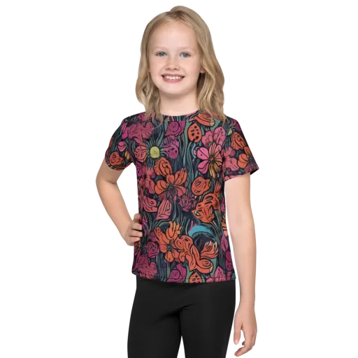 Coral Bloom on a Kids Crew Neck T-Shirt