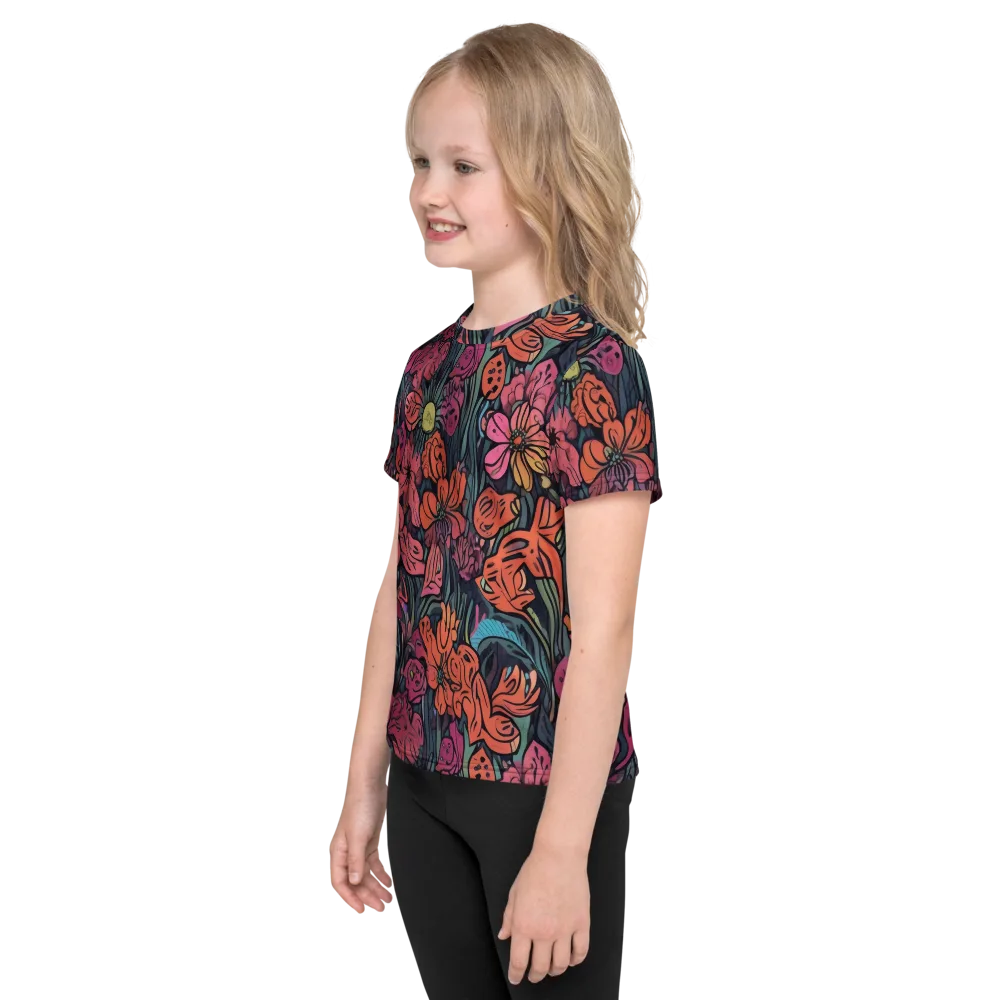 Coral Bloom on Kids Crew Neck T-Shirt — Left