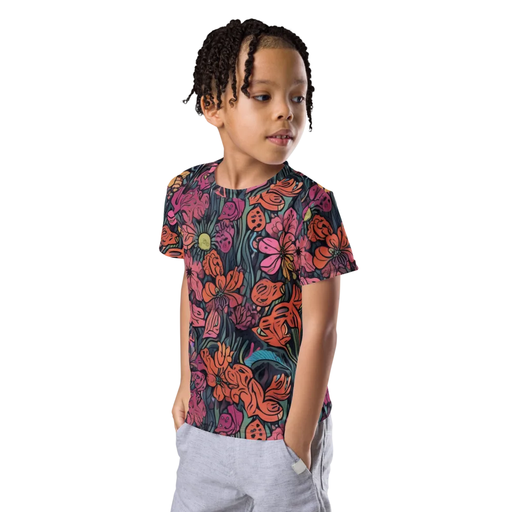 Coral Bloom on Kids Crew Neck T-Shirt — Left Front