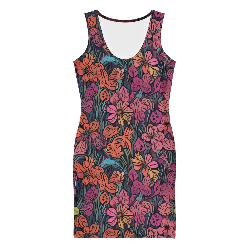 Coral Bloom on Bodycon Dress — Front