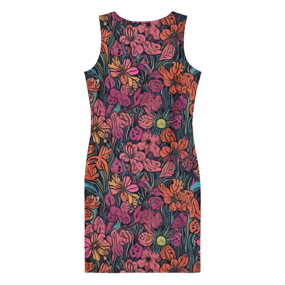 Coral Bloom on Bodycon Dress — Back