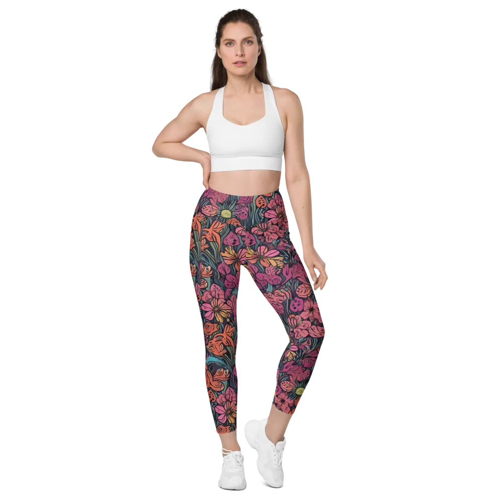 Coral Bloom on Leggings with Pockets — Front