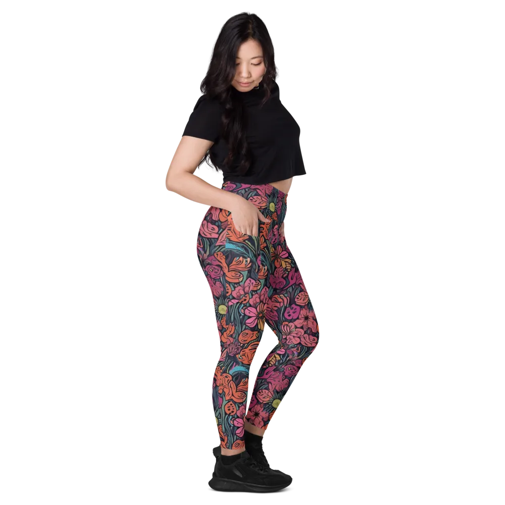 Coral Bloom on Leggings with Pockets — Right