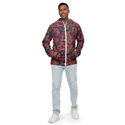 Coral Bloom on a Men's Windbreaker