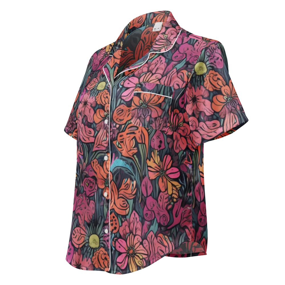 Coral Bloom on Women's Short Sleeve Pajama Top — Left Front