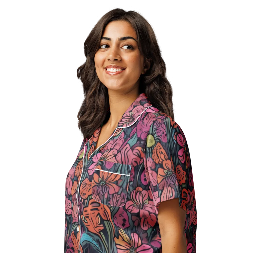 Coral Bloom on Women's Short Sleeve Pajama Top — Left Front