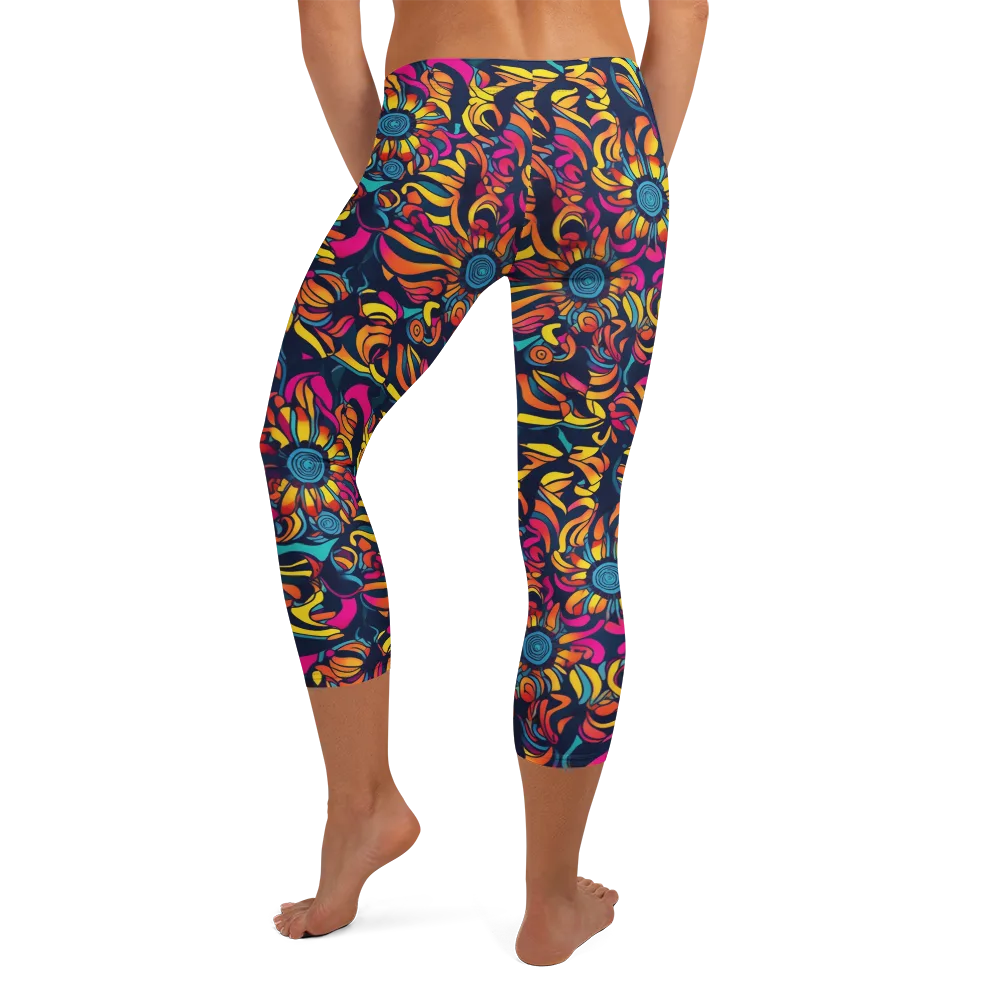 Flame Petals on Capri Leggings — Back