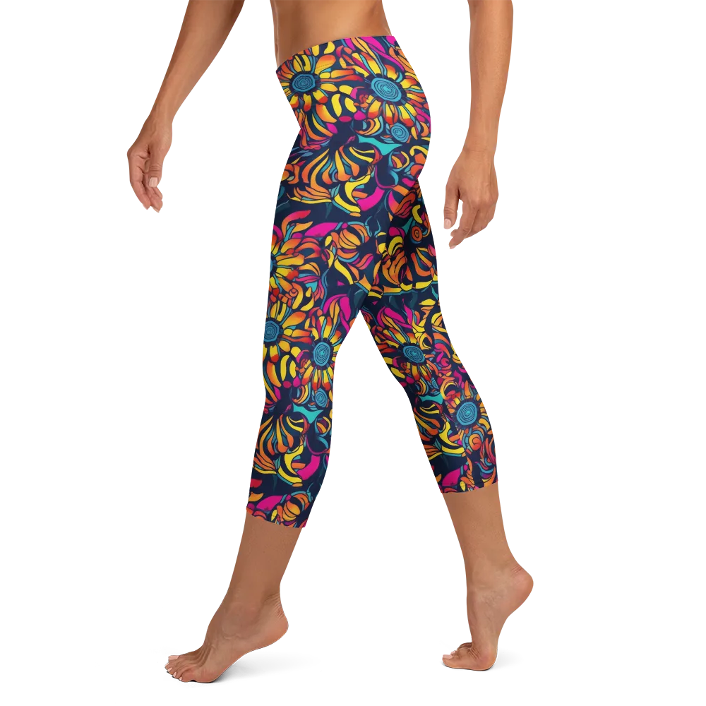 Flame Petals on Capri Leggings — Left