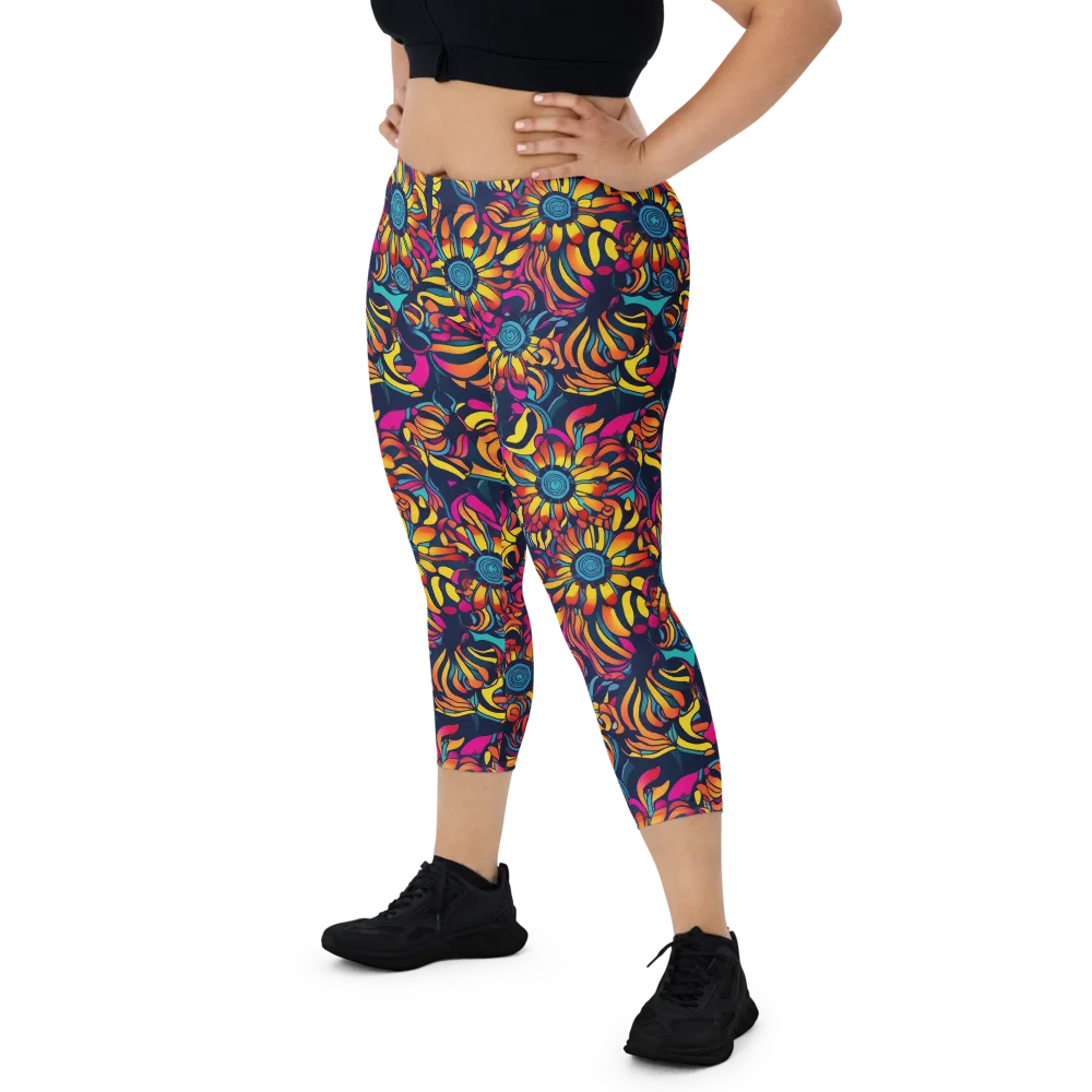 Flame Petals on Capri Leggings — Front