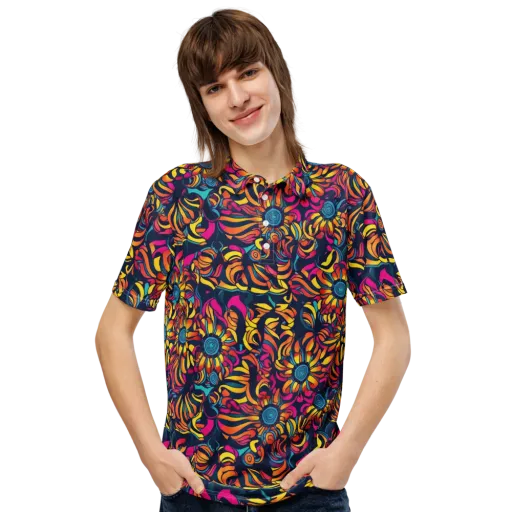 Flame Petals on a Men's Slim Fit Polo Shirt