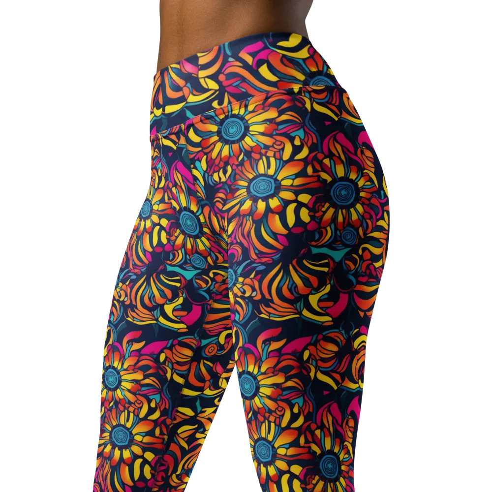 Flame Petals on Yoga Leggings — Left Front