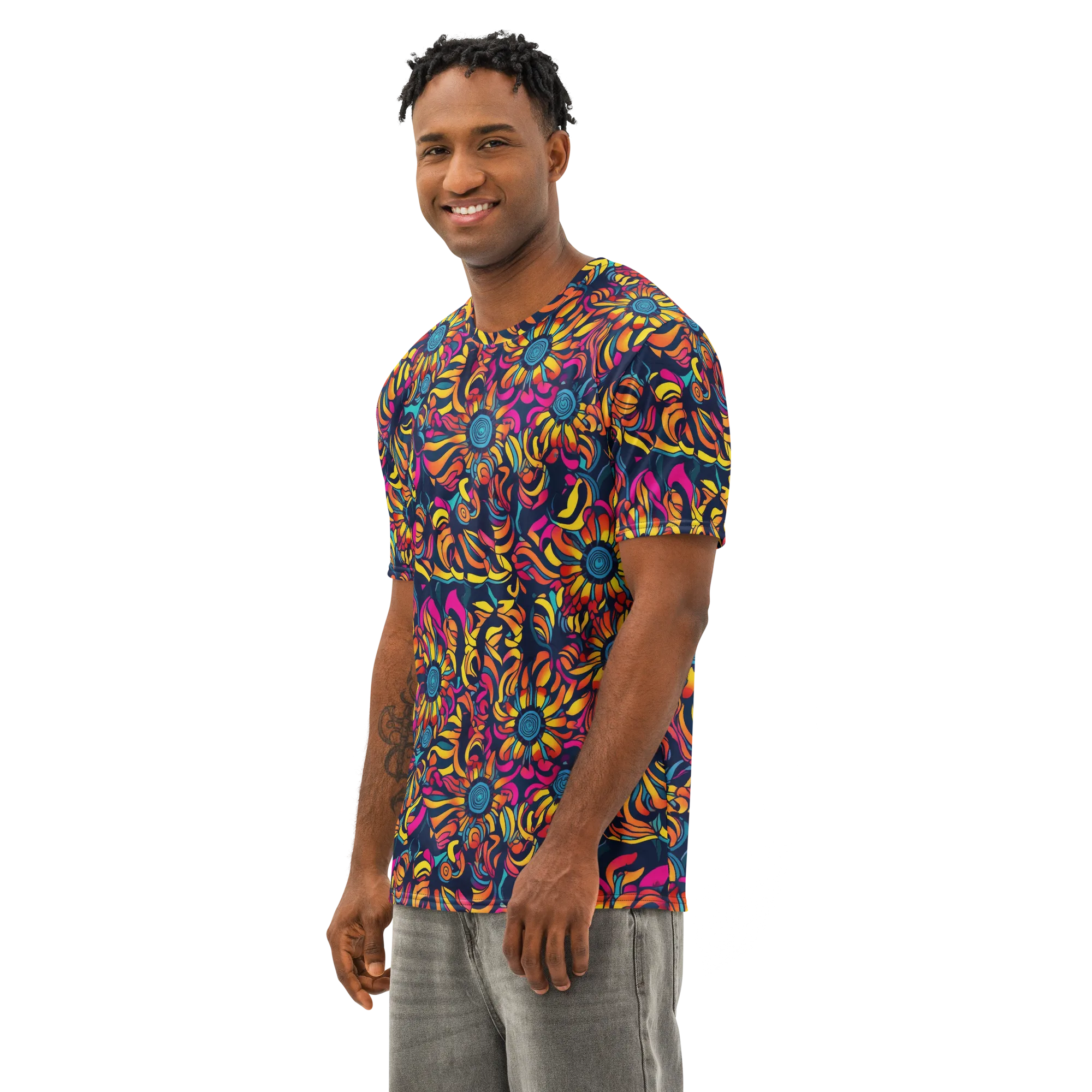 Flame Petals on Men's Cotton Crew Neck T-Shirt — Left Front