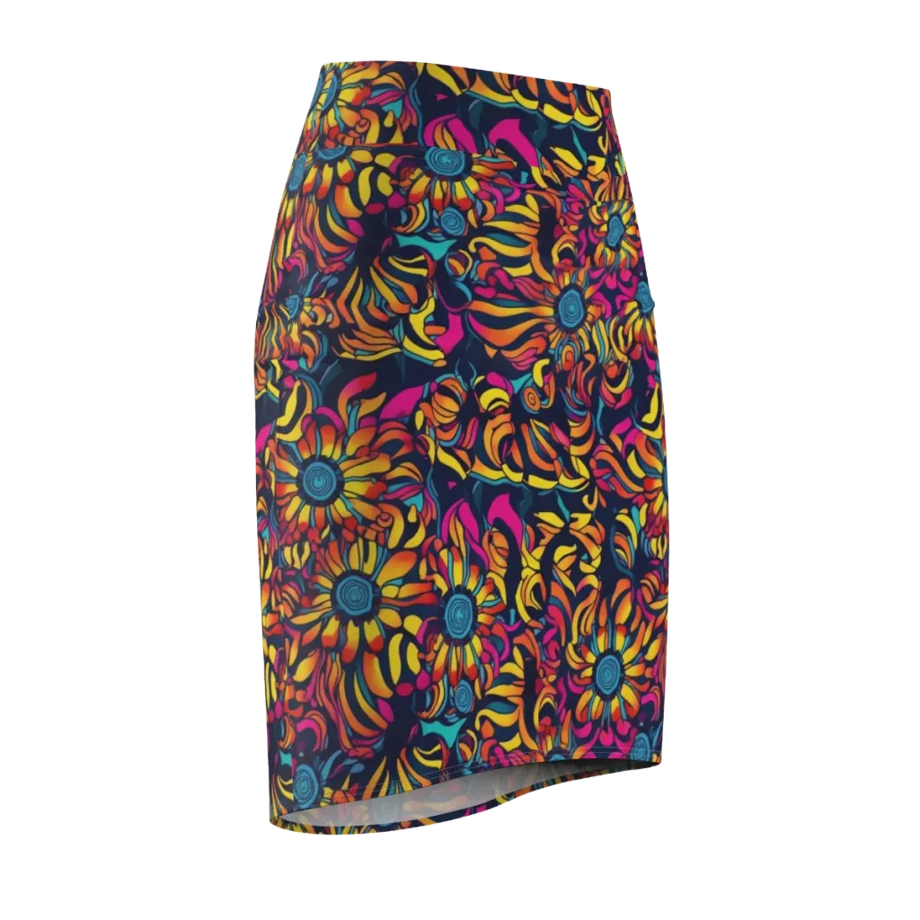 Flame Petals on Pencil Skirt — Front Side
