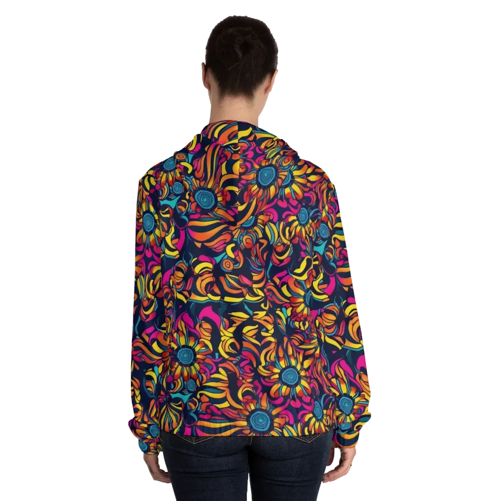 Flame Petals on Women's Full-Zip Hoodie — Back On Person