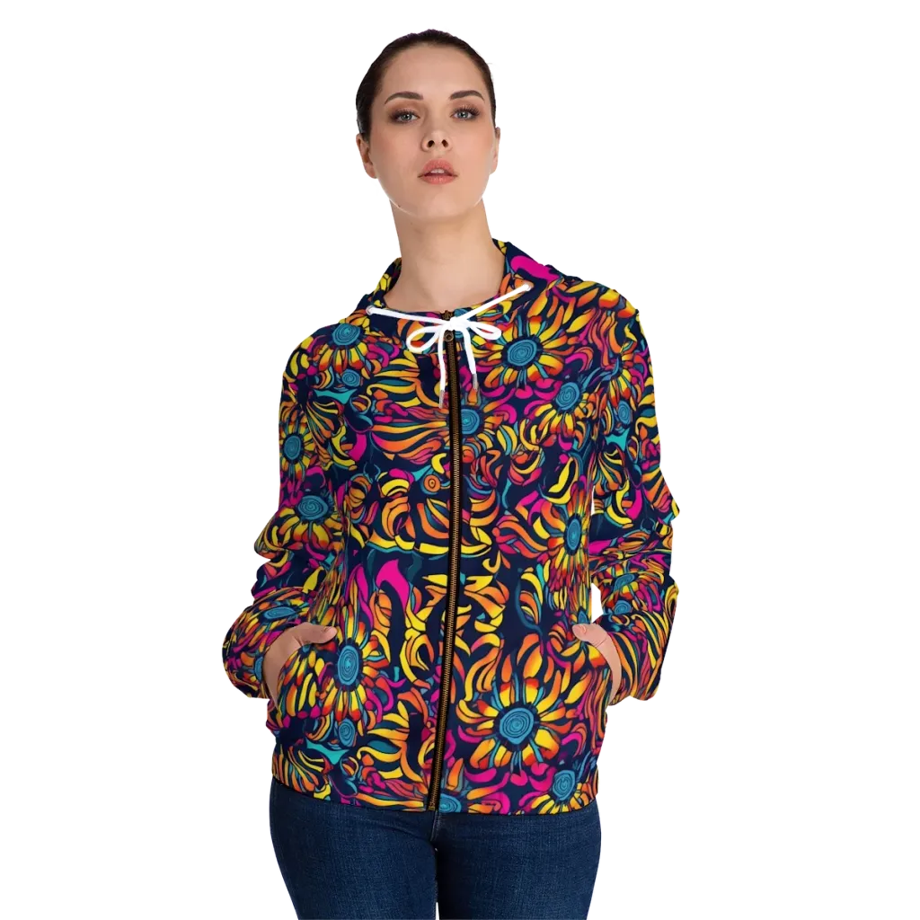 Flame Petals on Women's Full-Zip Hoodie — Front On Person