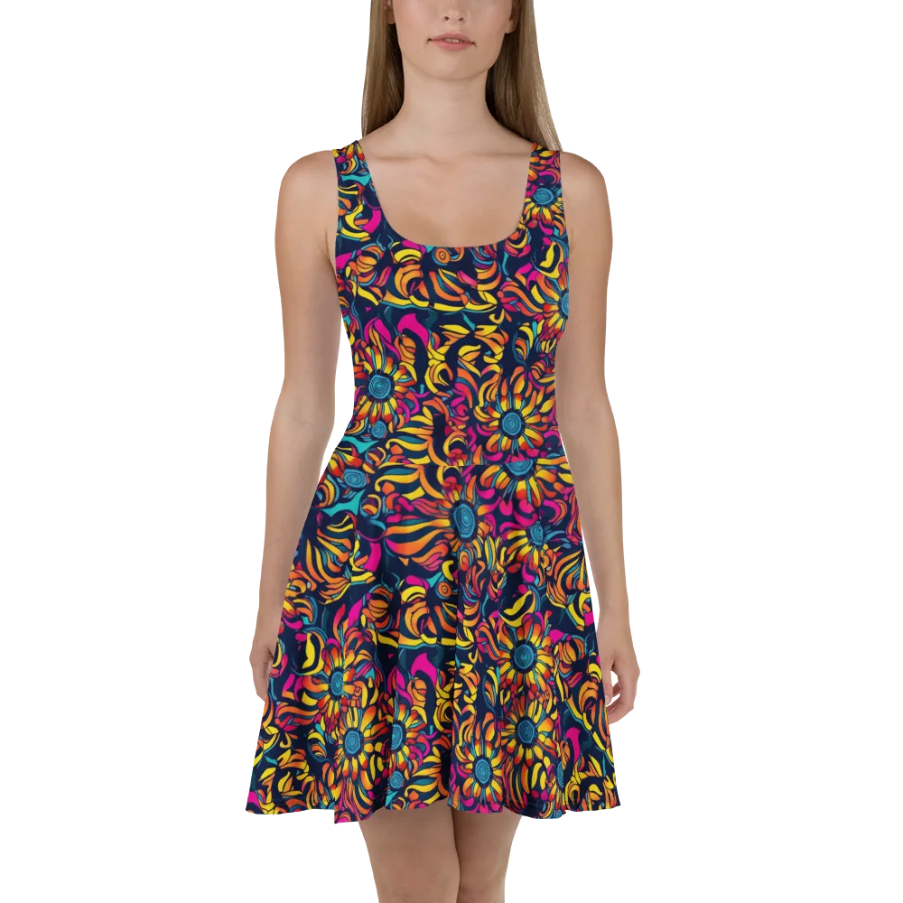 Flame Petals on Skater Dress — Front