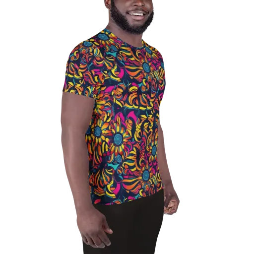 Flame Petals on a Men's Athletic T-Shirt