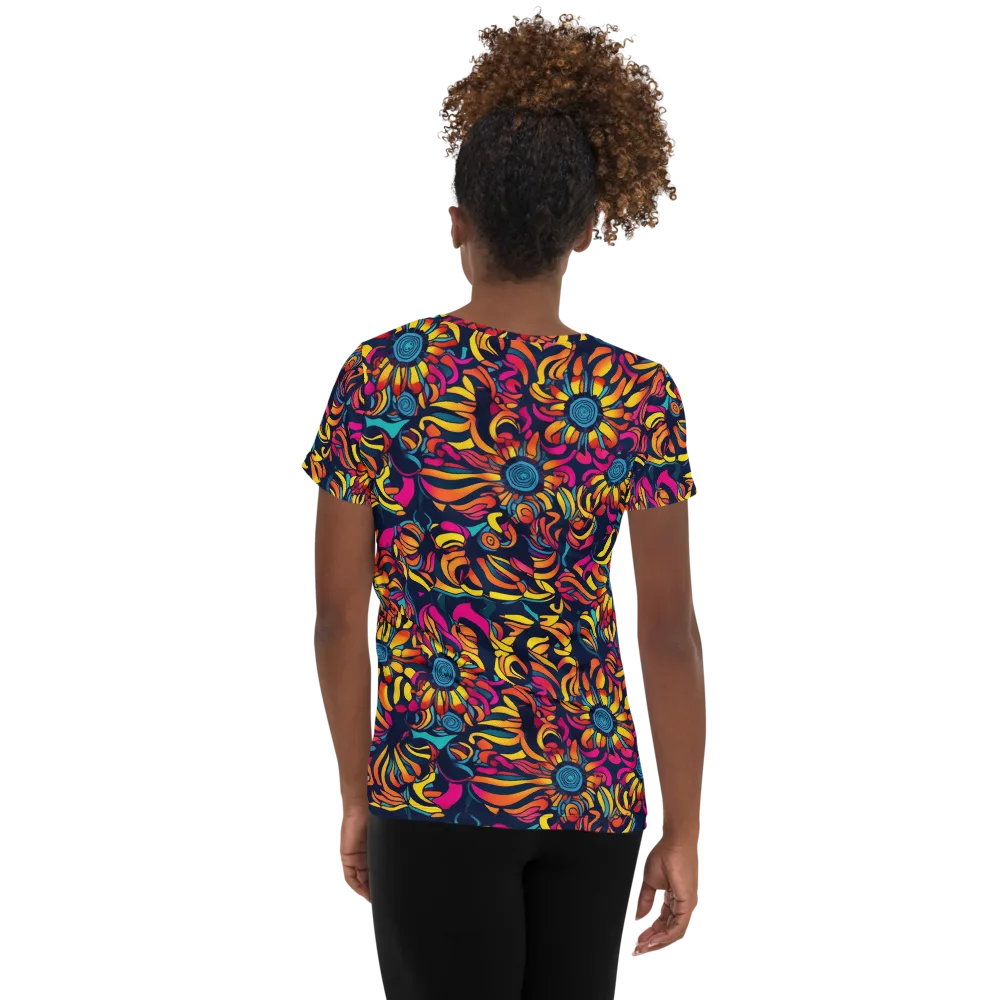 Flame Petals on Women's Athletic T-Shirt — Back