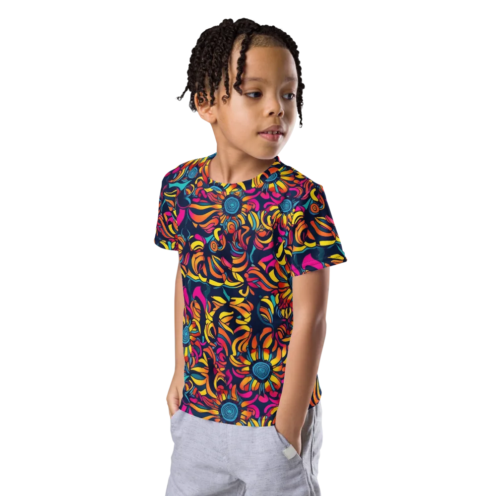 Flame Petals on Kids Crew Neck T-Shirt — Left Front