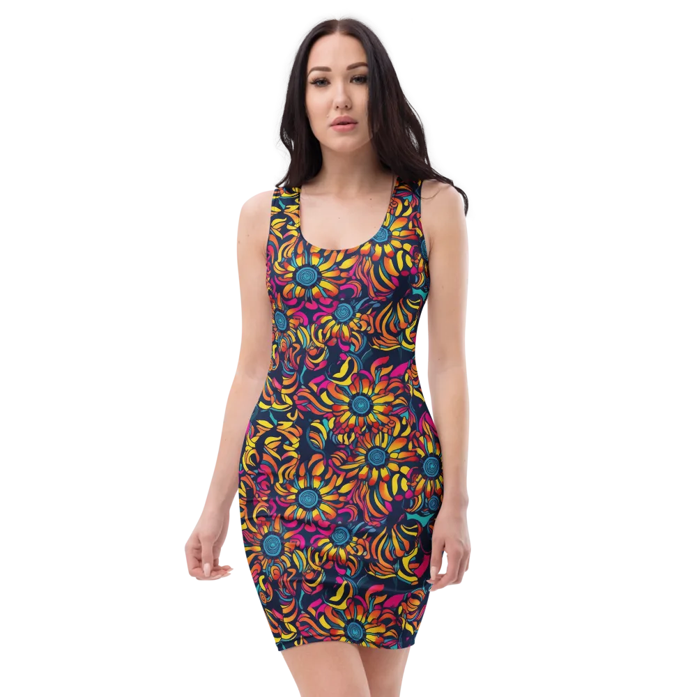 Flame Petals on Bodycon Dress — Front