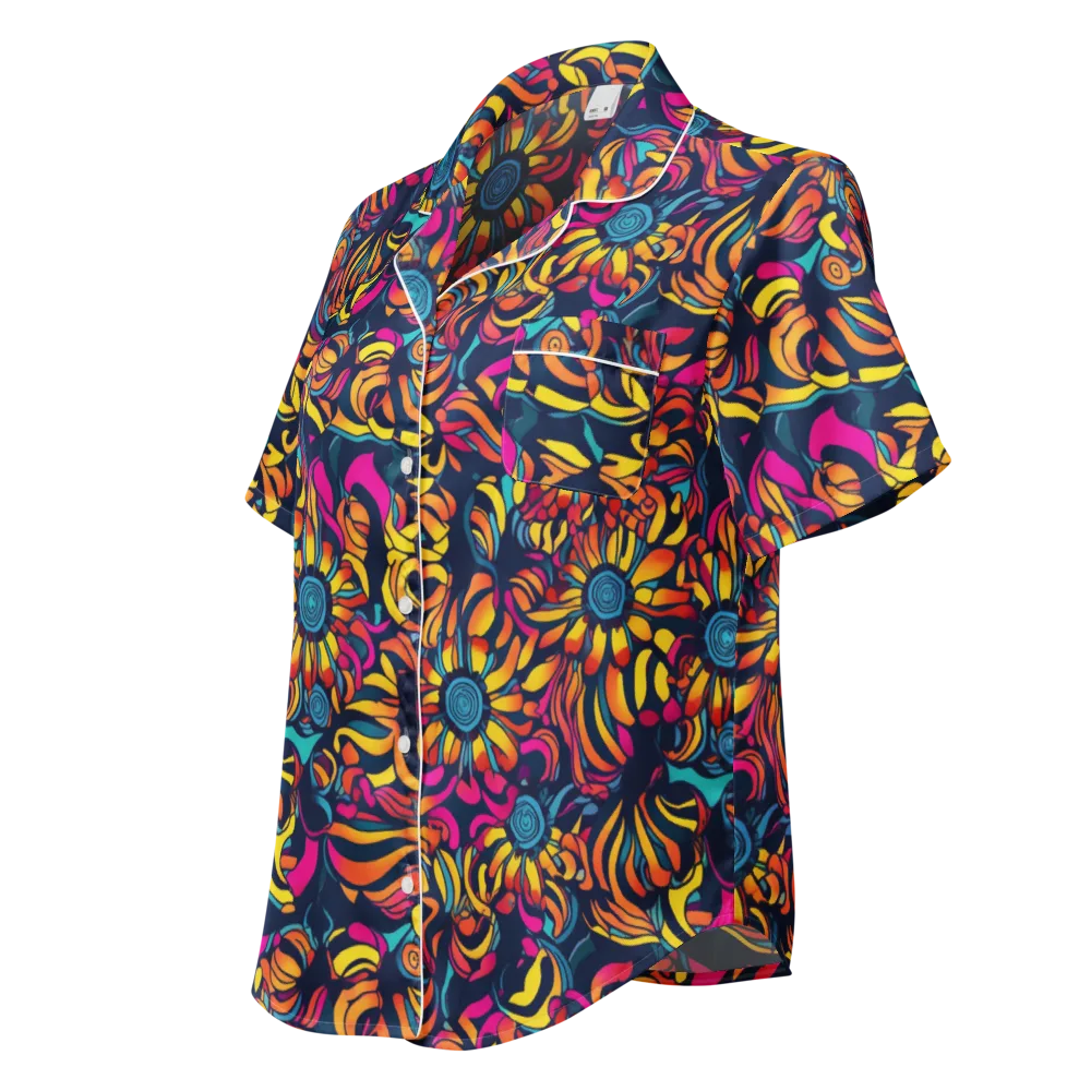 Flame Petals on Women's Short Sleeve Pajama Top — Left Front