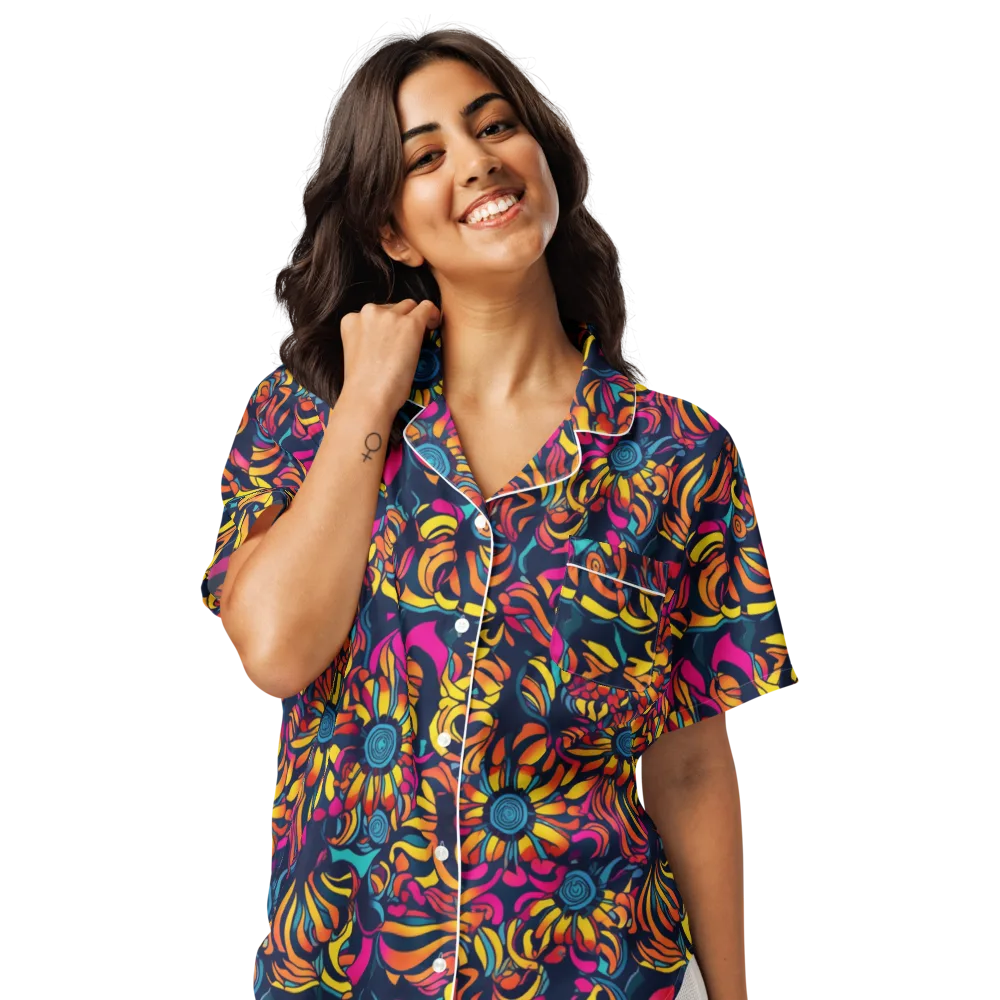 Flame Petals on Women's Short Sleeve Pajama Top — Front