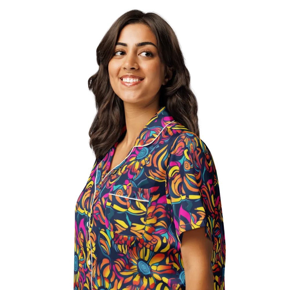 Flame Petals on Women's Short Sleeve Pajama Top — Left Front