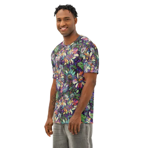 Botanical Carnival on a Men's Cotton Crew Neck T-Shirt
