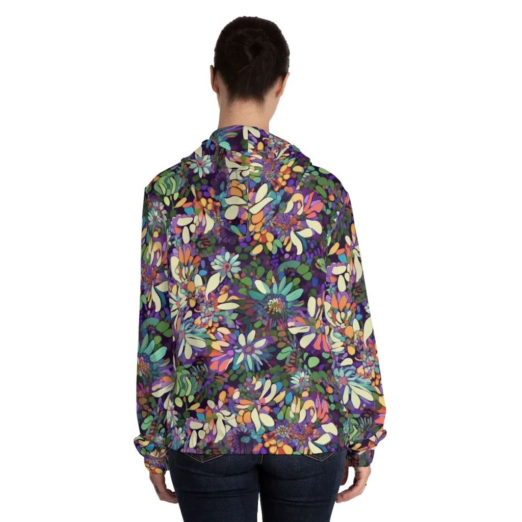Botanical Carnival on Women's Full-Zip Hoodie — Back On Person