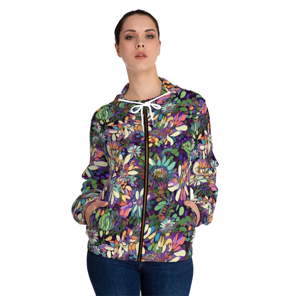 Botanical Carnival on Women's Full-Zip Hoodie — Front On Person