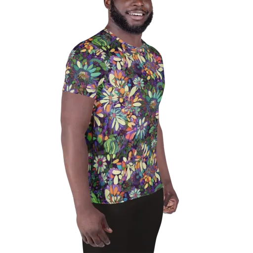 Botanical Carnival on a Men's Athletic T-Shirt