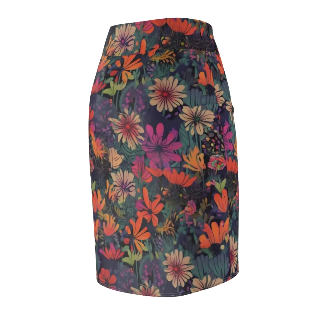 Velvet Flora on Pencil Skirt — Back Side