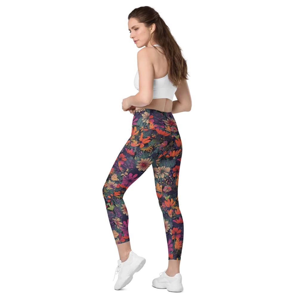 Velvet Flora on Leggings with Pockets — Left Back
