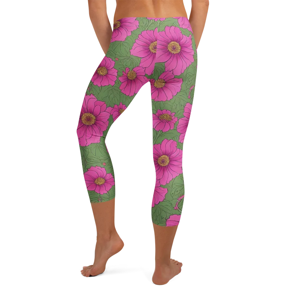 Fuchsia Garden on Capri Leggings — Back